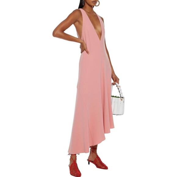 Tibi V Draped Midi Dress Size 0 Pink Haze Crepe Jumper Asymmetric Guest Designer - Picture 1 of 16